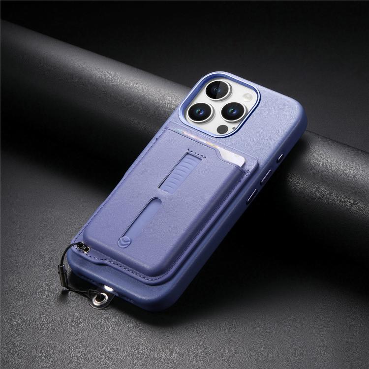 For iPhone 14 Pro Detachable Magnetic Card Bag Phone Case with Finger Ring Grip & Anti-loss Rope