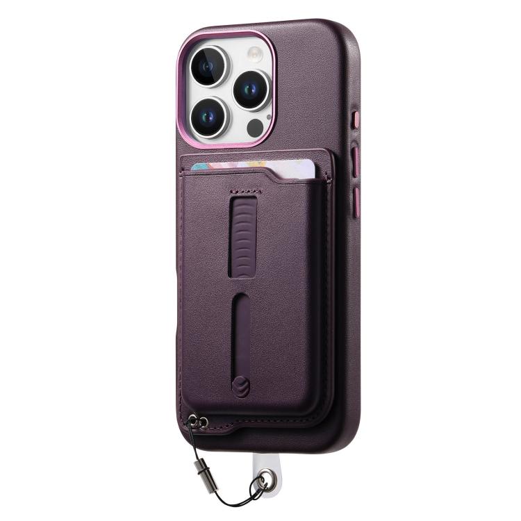 For iPhone 14 Pro Detachable Magnetic Card Bag Phone Case with Finger Ring Grip & Anti-loss Rope
