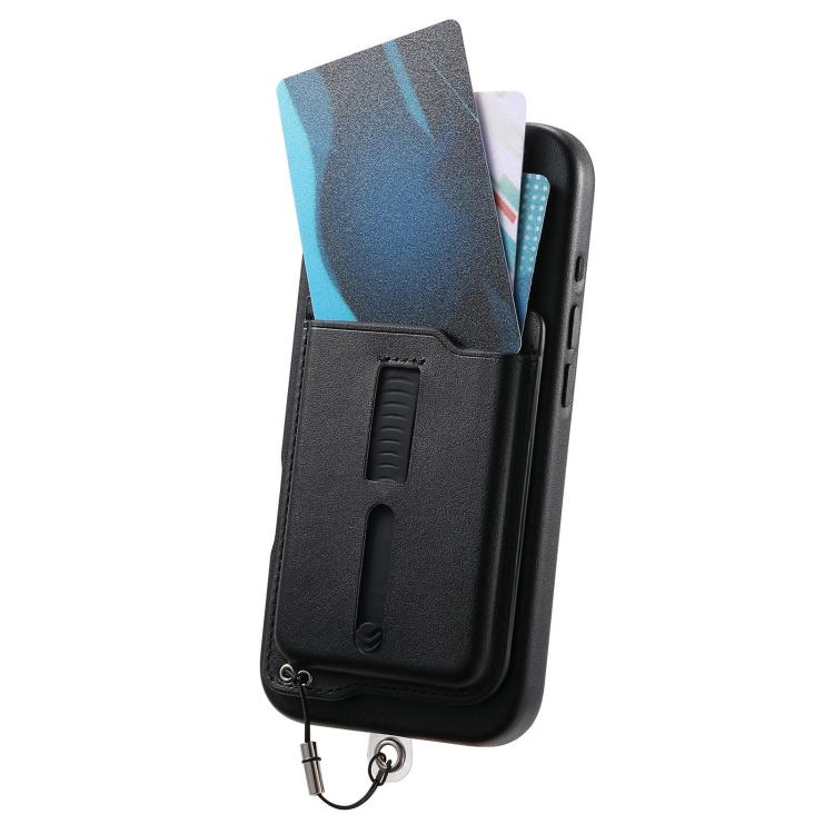 For iPhone 14 Pro Detachable Magnetic Card Bag Phone Case with Finger Ring Grip & Anti-loss Rope