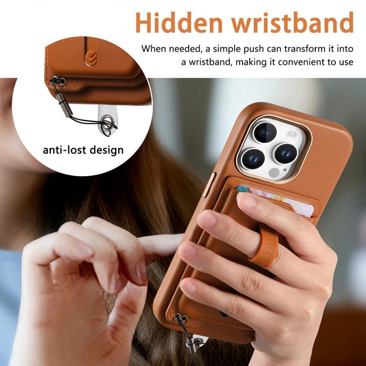 For iPhone 14 Pro Max Detachable Magnetic Card Bag Phone Case with Finger Ring Grip & Anti-loss Rope