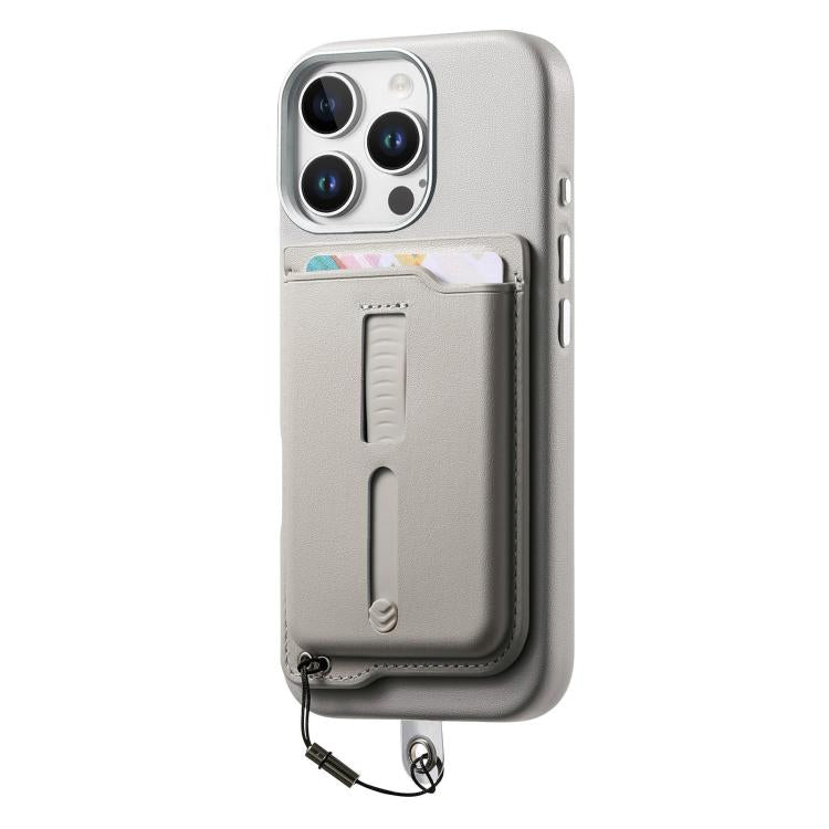 For iPhone 14 Pro Max Detachable Magnetic Card Bag Phone Case with Finger Ring Grip & Anti-loss Rope