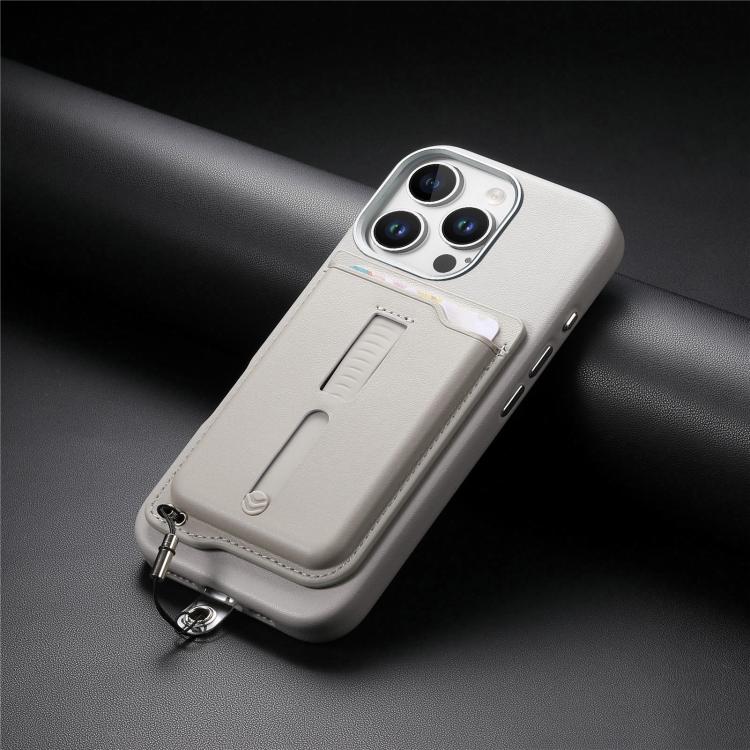 For iPhone 14 Pro Max Detachable Magnetic Card Bag Phone Case with Finger Ring Grip & Anti-loss Rope