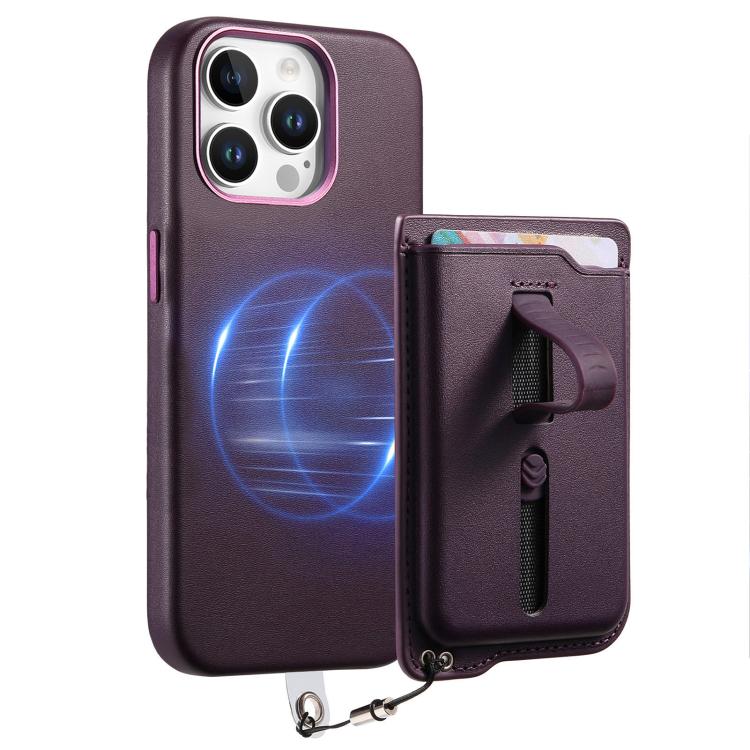 For iPhone 14 Pro Max Detachable Magnetic Card Bag Phone Case with Finger Ring Grip & Anti-loss Rope