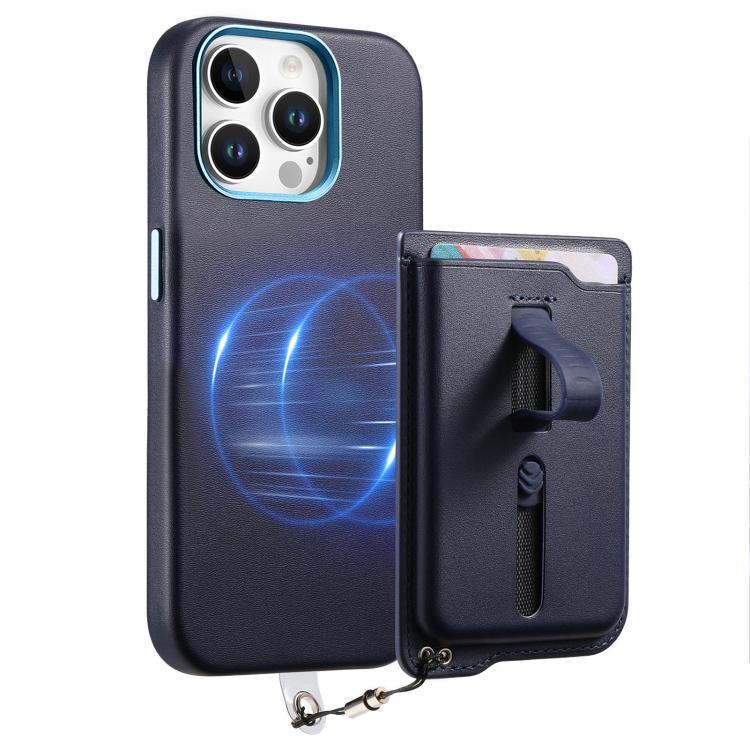 For iPhone 14 Pro Max Detachable Magnetic Card Bag Phone Case with Finger Ring Grip & Anti-loss Rope