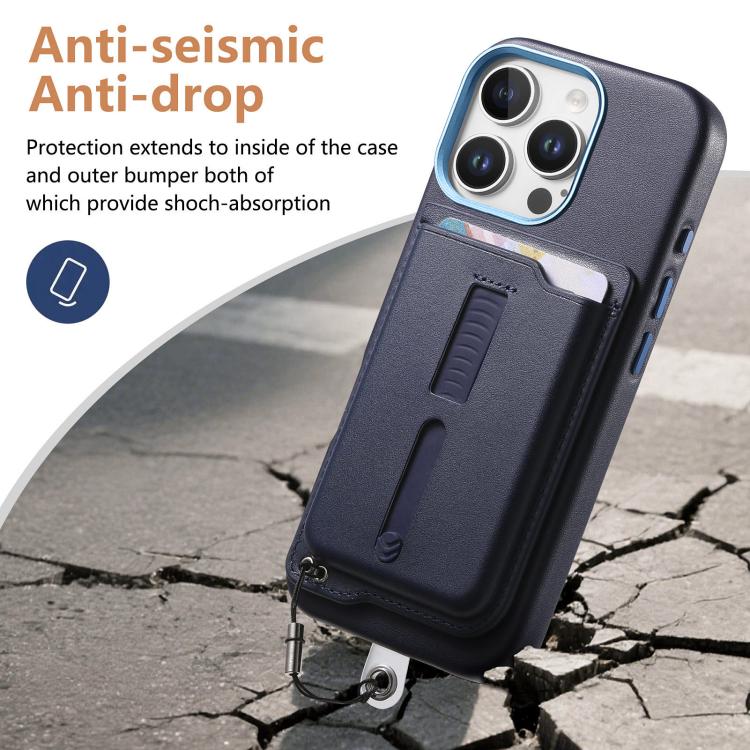 For iPhone 14 Pro Max Detachable Magnetic Card Bag Phone Case with Finger Ring Grip & Anti-loss Rope