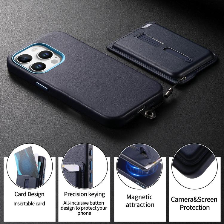 For iPhone 14 Pro Max Detachable Magnetic Card Bag Phone Case with Finger Ring Grip & Anti-loss Rope