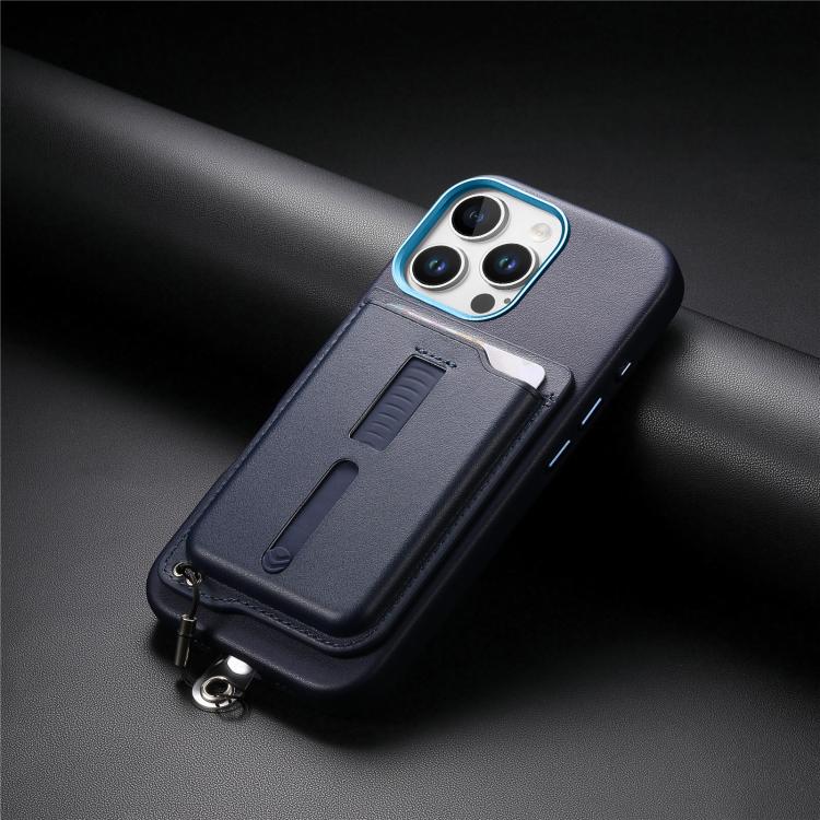 For iPhone 14 Pro Max Detachable Magnetic Card Bag Phone Case with Finger Ring Grip & Anti-loss Rope
