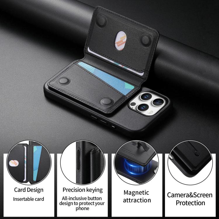 For iPhone 14 Pro Max Detachable Magnetic Card Bag Phone Case with Finger Ring Grip & Anti-loss Rope
