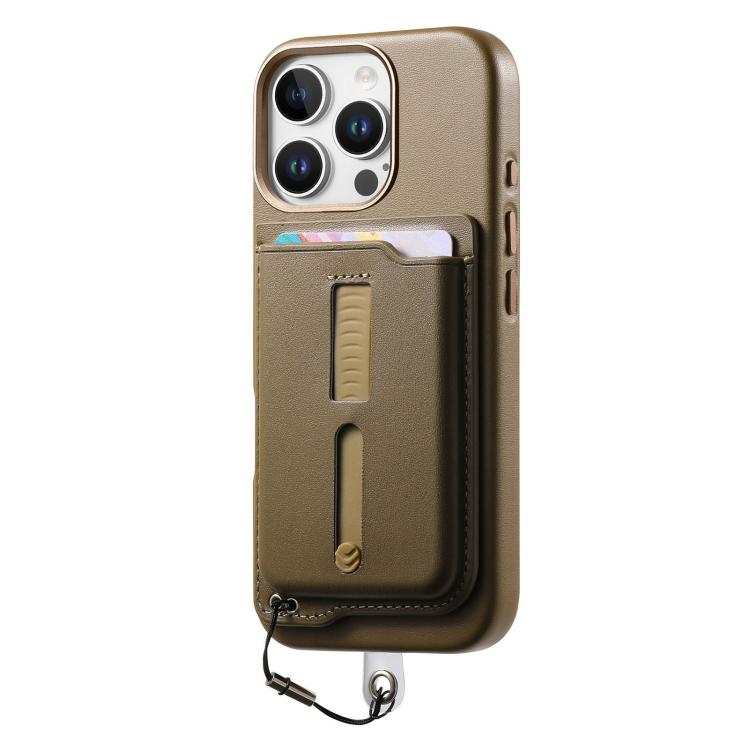 For iPhone 14 Pro Max Detachable Magnetic Card Bag Phone Case with Finger Ring Grip & Anti-loss Rope