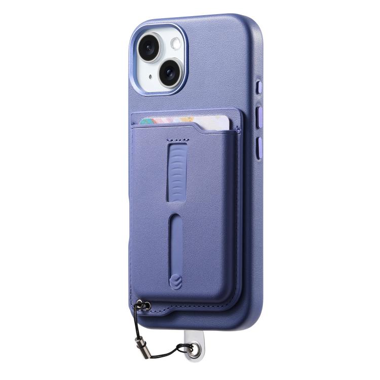For iPhone 15 Detachable Magnetic Card Bag Phone Case with Finger Ring Grip & Anti-loss Rope