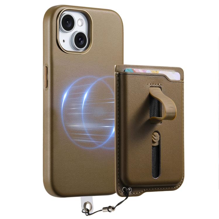 For iPhone 15 Plus Detachable Magnetic Card Bag Phone Case with Finger Ring Grip & Anti-loss Rope