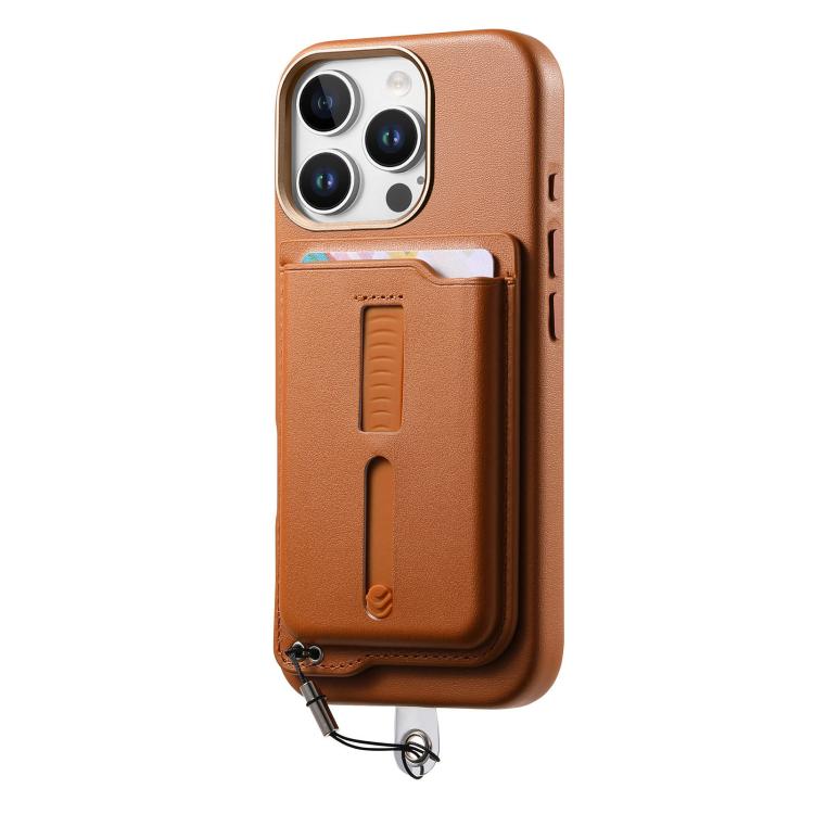 For iPhone 15 Pro Detachable Magnetic Card Bag Phone Case with Finger Ring Grip & Anti-loss Rope