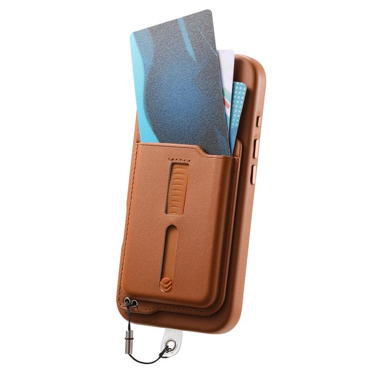For iPhone 15 Pro Detachable Magnetic Card Bag Phone Case with Finger Ring Grip & Anti-loss Rope