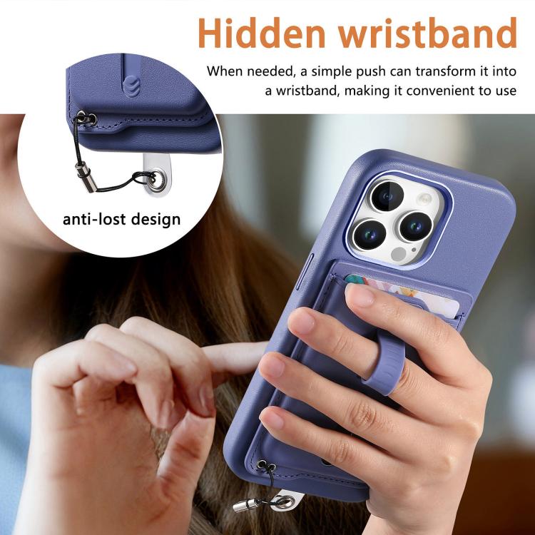 For iPhone 15 Pro Detachable Magnetic Card Bag Phone Case with Finger Ring Grip & Anti-loss Rope
