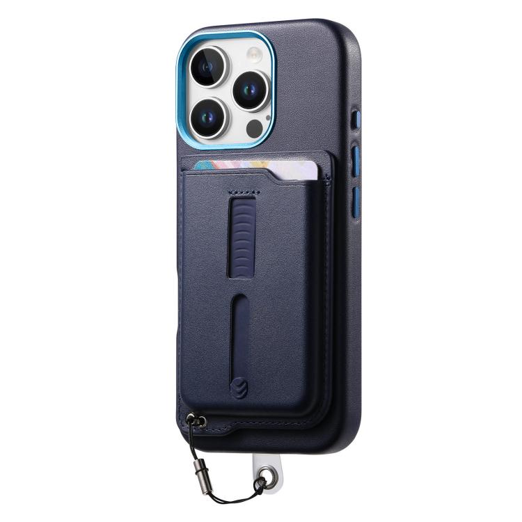 For iPhone 15 Pro Detachable Magnetic Card Bag Phone Case with Finger Ring Grip & Anti-loss Rope