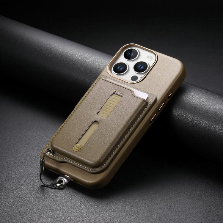 For iPhone 15 Pro Detachable Magnetic Card Bag Phone Case with Finger Ring Grip & Anti-loss Rope