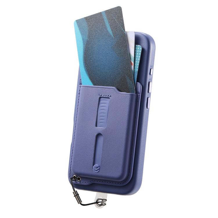 For iPhone 15 Pro Max Detachable Magnetic Card Bag Phone Case with Finger Ring Grip & Anti-loss Rope