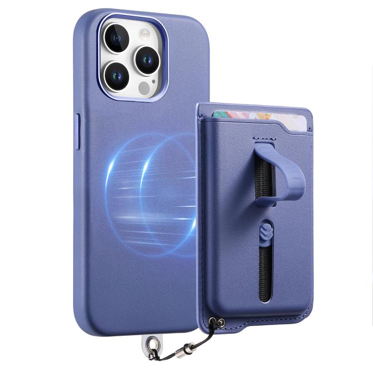 For iPhone 15 Pro Max Detachable Magnetic Card Bag Phone Case with Finger Ring Grip & Anti-loss Rope