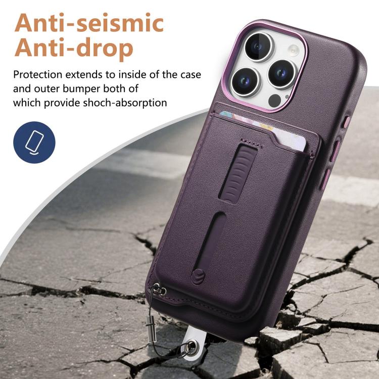 For iPhone 15 Pro Max Detachable Magnetic Card Bag Phone Case with Finger Ring Grip & Anti-loss Rope