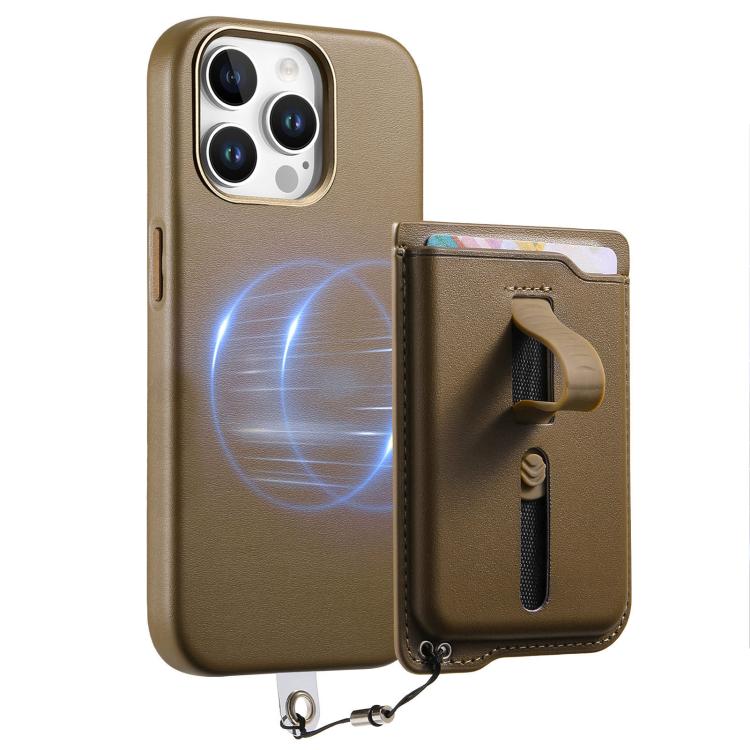For iPhone 15 Pro Max Detachable Magnetic Card Bag Phone Case with Finger Ring Grip & Anti-loss Rope