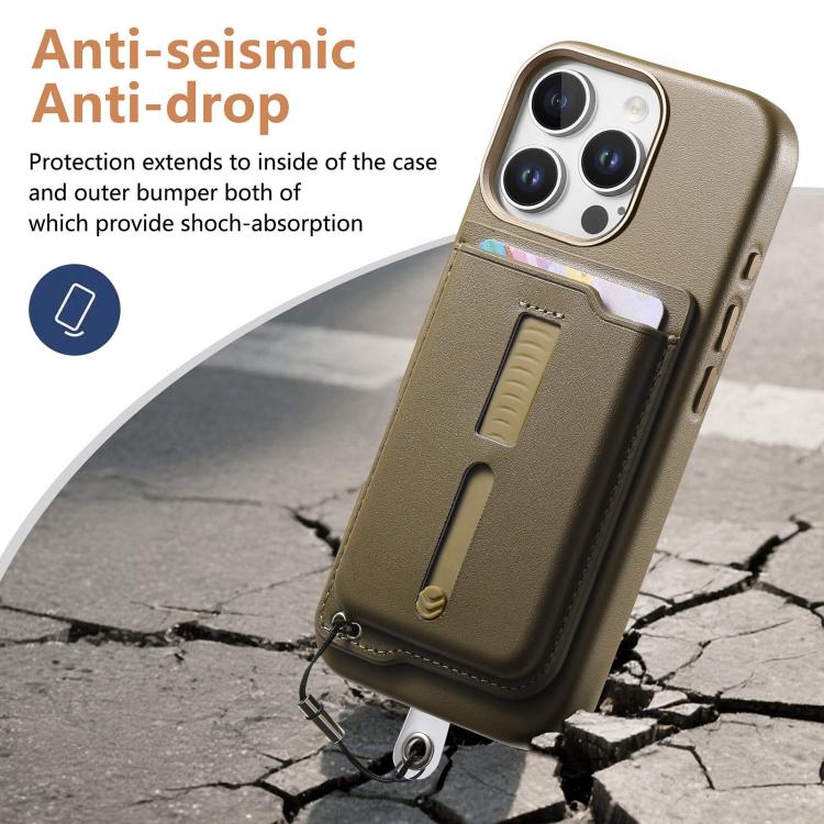 For iPhone 15 Pro Max Detachable Magnetic Card Bag Phone Case with Finger Ring Grip & Anti-loss Rope