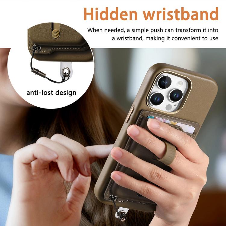 For iPhone 15 Pro Max Detachable Magnetic Card Bag Phone Case with Finger Ring Grip & Anti-loss Rope