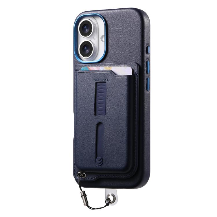 For iPhone 16 Detachable Magnetic Card Bag Phone Case with Finger Ring Grip & Anti-loss Rope