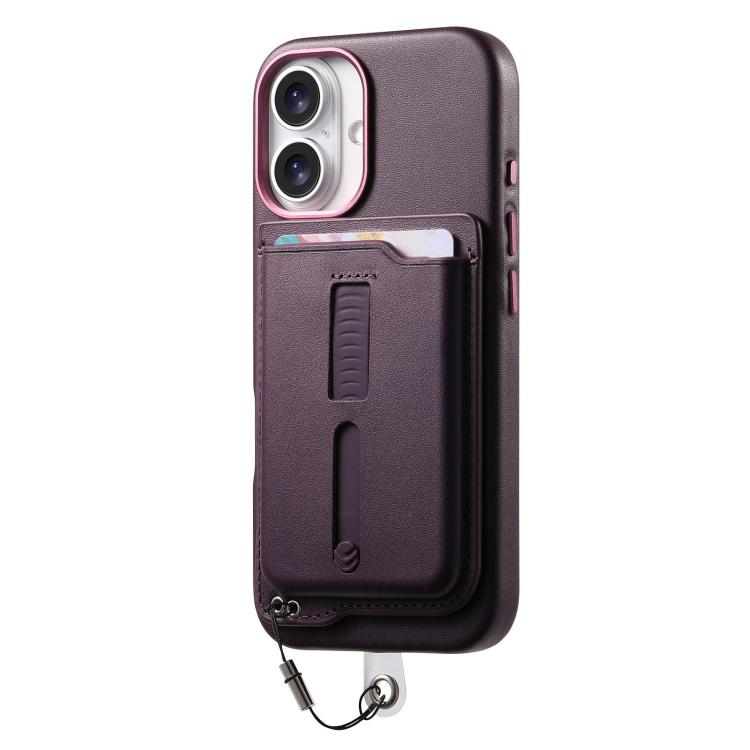 For iPhone 16 Plus Detachable Magnetic Card Bag Phone Case with Finger Ring Grip & Anti-loss Rope