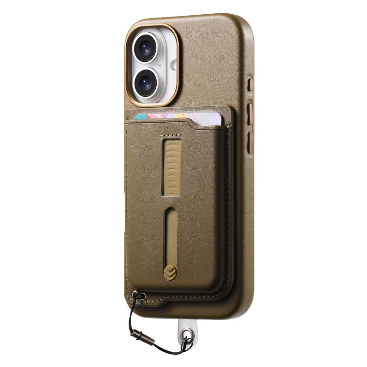 For iPhone 16 Plus Detachable Magnetic Card Bag Phone Case with Finger Ring Grip & Anti-loss Rope