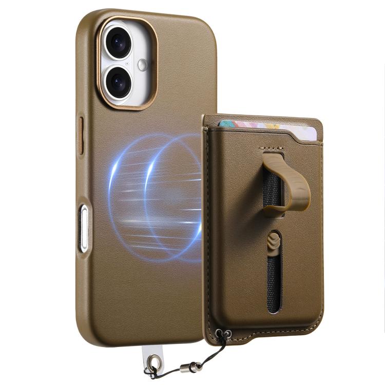For iPhone 16 Plus Detachable Magnetic Card Bag Phone Case with Finger Ring Grip & Anti-loss Rope