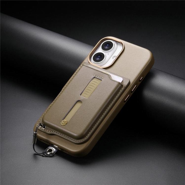 For iPhone 16 Plus Detachable Magnetic Card Bag Phone Case with Finger Ring Grip & Anti-loss Rope