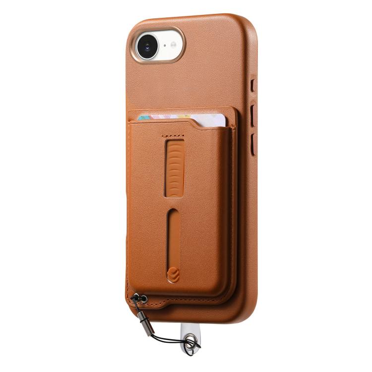 For iPhone 17e / 16e Detachable Magnetic Card Bag Phone Case with Finger Ring Grip & Anti-loss Rope