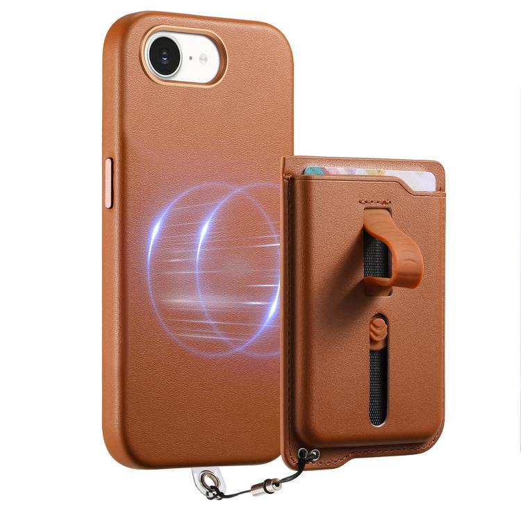 For iPhone 17e / 16e Detachable Magnetic Card Bag Phone Case with Finger Ring Grip & Anti-loss Rope