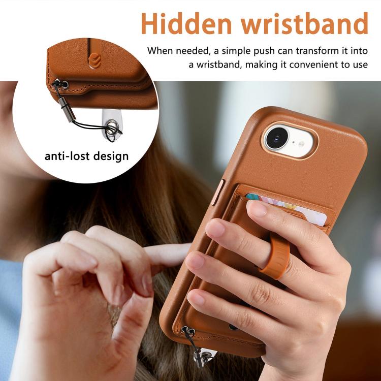 For iPhone 17e / 16e Detachable Magnetic Card Bag Phone Case with Finger Ring Grip & Anti-loss Rope