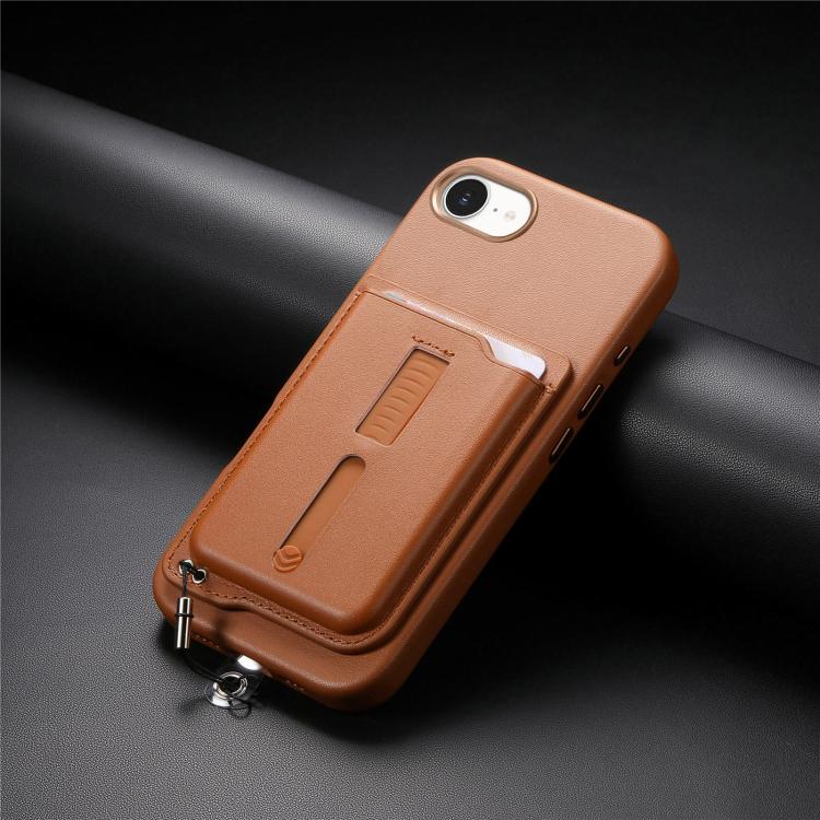 For iPhone 17e / 16e Detachable Magnetic Card Bag Phone Case with Finger Ring Grip & Anti-loss Rope
