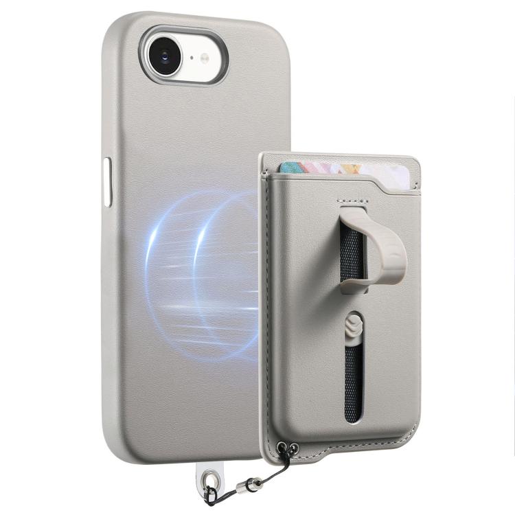 For iPhone 17e / 16e Detachable Magnetic Card Bag Phone Case with Finger Ring Grip & Anti-loss Rope