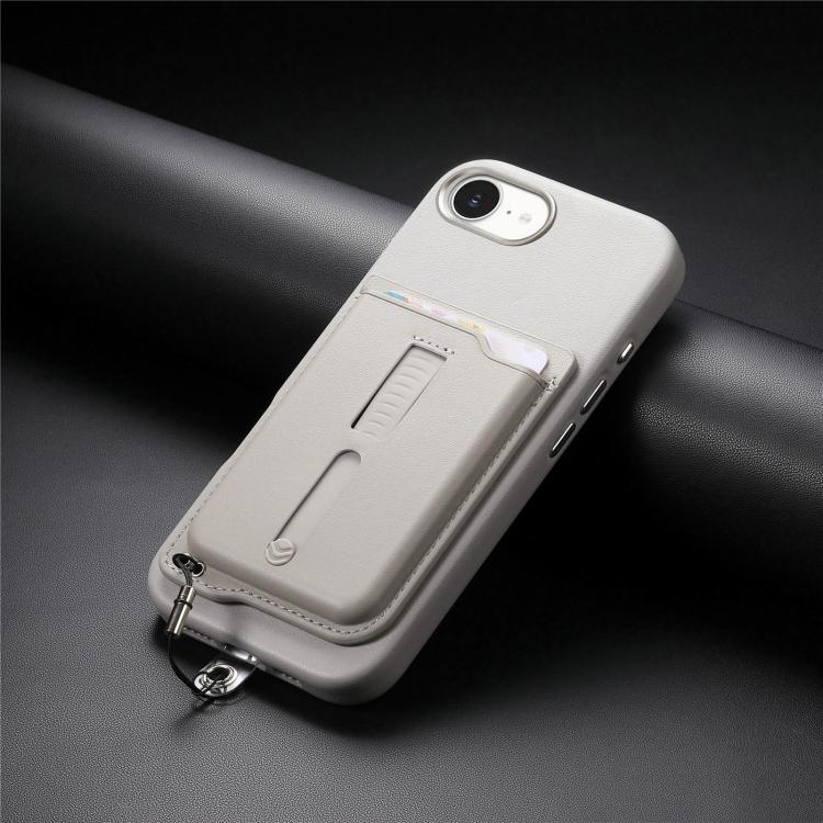 For iPhone 17e / 16e Detachable Magnetic Card Bag Phone Case with Finger Ring Grip & Anti-loss Rope