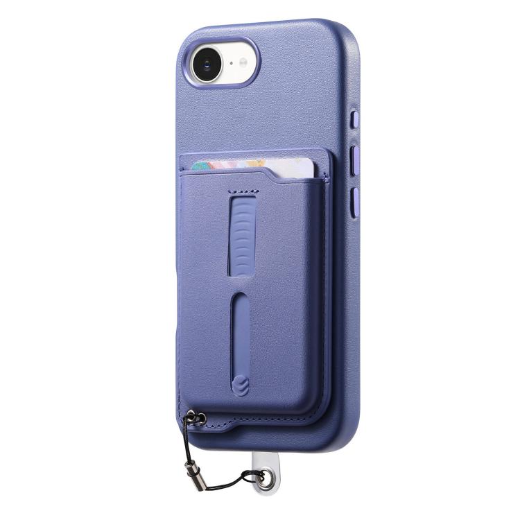 For iPhone 17e / 16e Detachable Magnetic Card Bag Phone Case with Finger Ring Grip & Anti-loss Rope