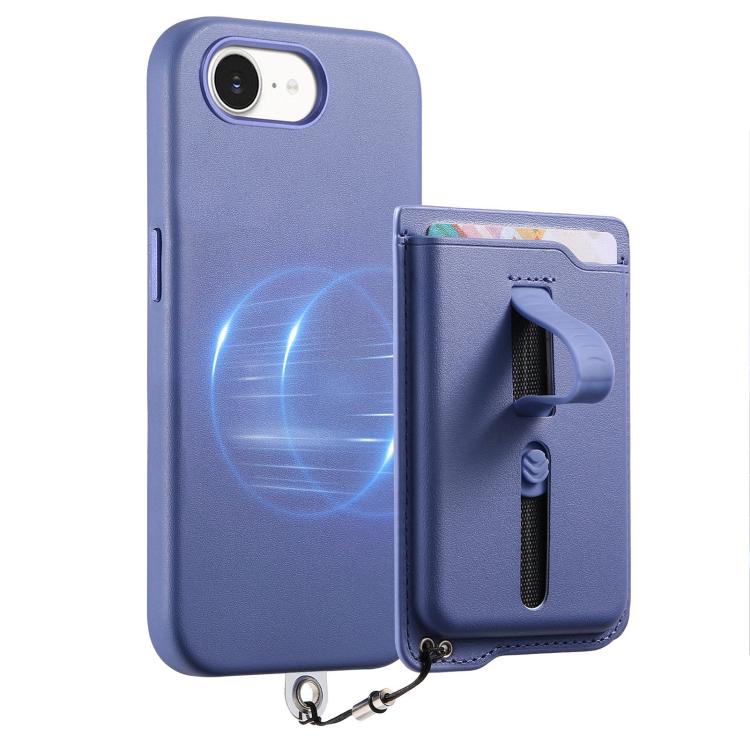 For iPhone 17e / 16e Detachable Magnetic Card Bag Phone Case with Finger Ring Grip & Anti-loss Rope
