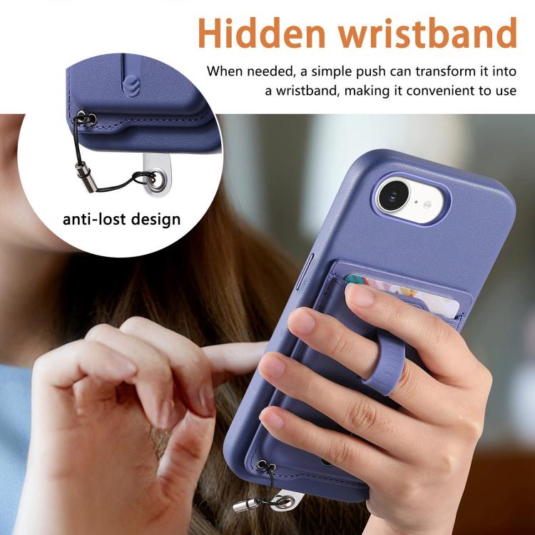 For iPhone 17e / 16e Detachable Magnetic Card Bag Phone Case with Finger Ring Grip & Anti-loss Rope