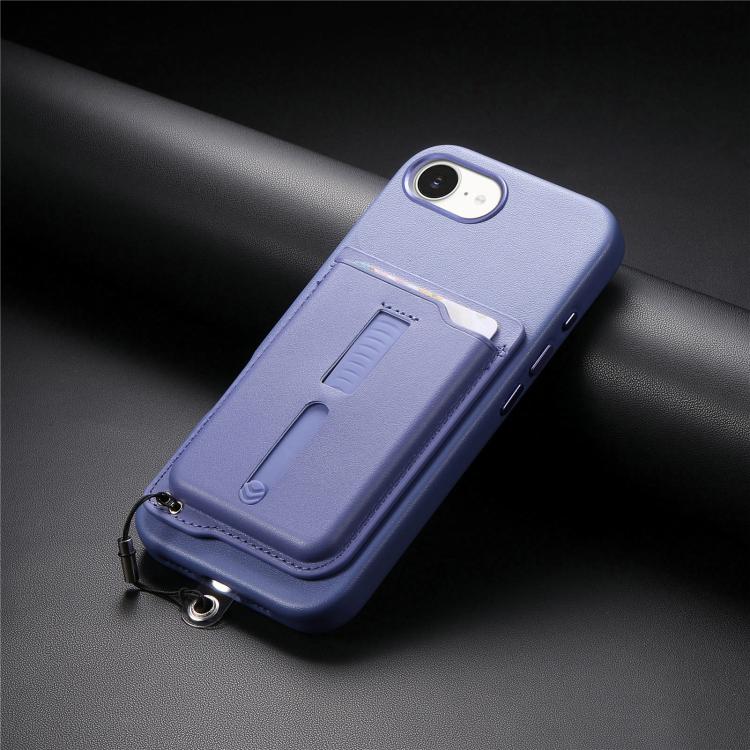 For iPhone 17e / 16e Detachable Magnetic Card Bag Phone Case with Finger Ring Grip & Anti-loss Rope
