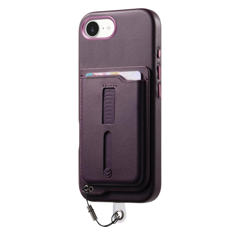 For iPhone 17e / 16e Detachable Magnetic Card Bag Phone Case with Finger Ring Grip & Anti-loss Rope