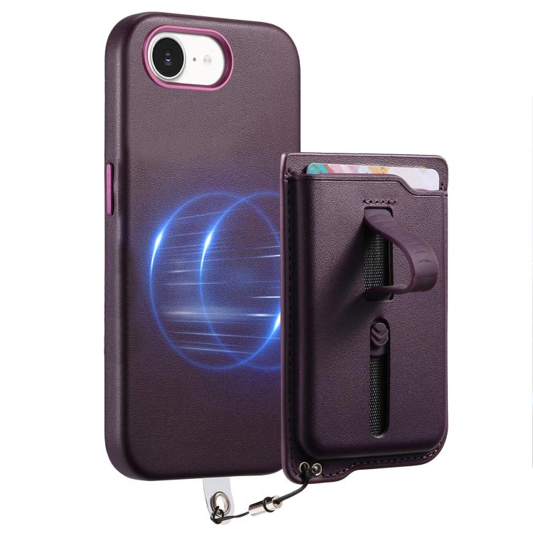 For iPhone 17e / 16e Detachable Magnetic Card Bag Phone Case with Finger Ring Grip & Anti-loss Rope