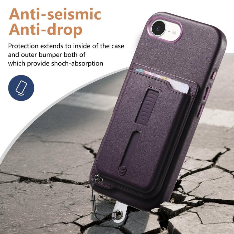 For iPhone 17e / 16e Detachable Magnetic Card Bag Phone Case with Finger Ring Grip & Anti-loss Rope