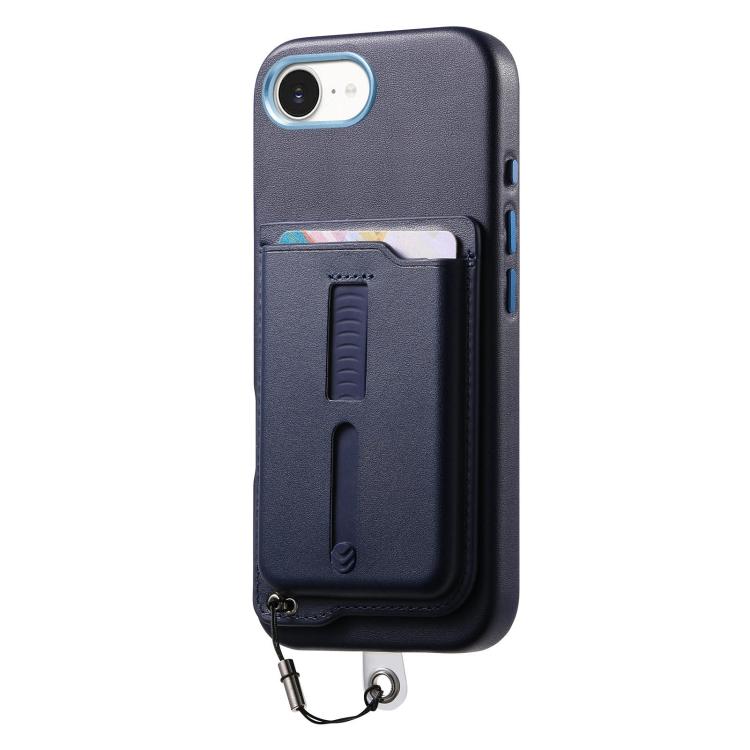 For iPhone 17e / 16e Detachable Magnetic Card Bag Phone Case with Finger Ring Grip & Anti-loss Rope