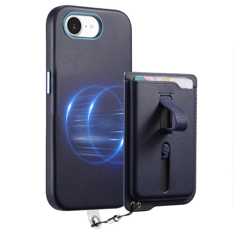 For iPhone 17e / 16e Detachable Magnetic Card Bag Phone Case with Finger Ring Grip & Anti-loss Rope