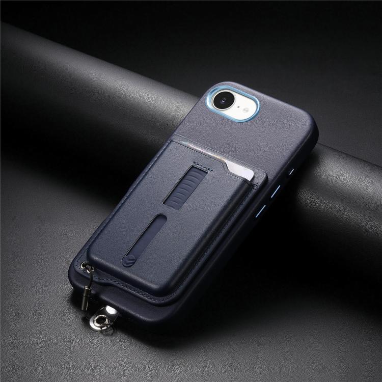 For iPhone 17e / 16e Detachable Magnetic Card Bag Phone Case with Finger Ring Grip & Anti-loss Rope