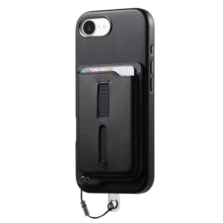 For iPhone 17e / 16e Detachable Magnetic Card Bag Phone Case with Finger Ring Grip & Anti-loss Rope