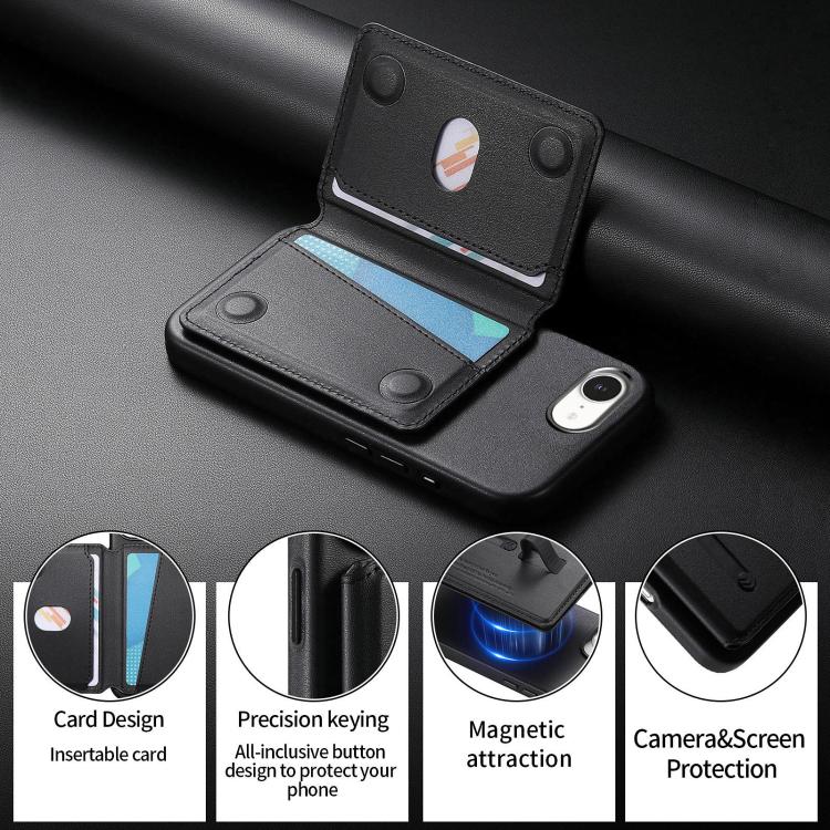 For iPhone 17e / 16e Detachable Magnetic Card Bag Phone Case with Finger Ring Grip & Anti-loss Rope
