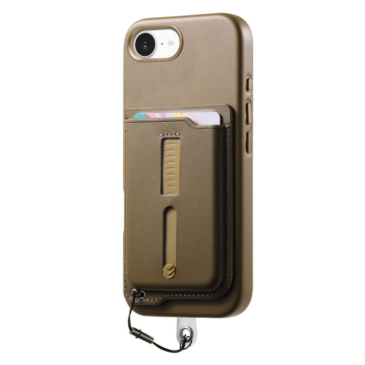 For iPhone 17e / 16e Detachable Magnetic Card Bag Phone Case with Finger Ring Grip & Anti-loss Rope